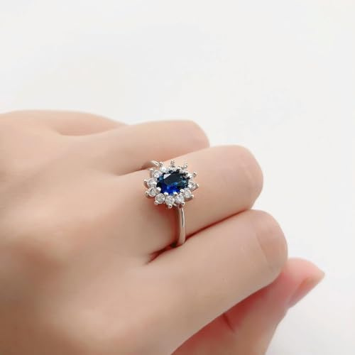 GWSGSFAS Lady Princess Diana Ringe für Frauen Braut Blau Kristall Hochzeit Verlobung Versprechen Ehe Ring Für Weiblichen Modeschmuck -7-R076