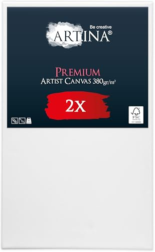 Artina Lot de 2 Toile Peinture Grand Format Canvas Châssis Bois Coton | 70x100cm stable 100% peinte au préalable tableau à peindre Vierge cadre artiste acrylique Premium