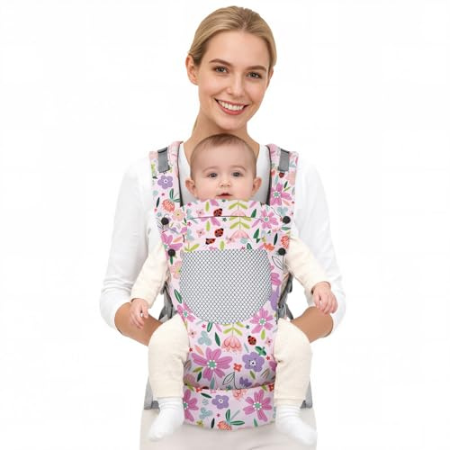 YooxArmor Babytrage Neugeborene ab Geburt,Ergonomische Gemütlich Leichtgewichtig Baby Carrier mit Nackenstütze für Kleinkind (3-36 Monate),4 Positionen,Geeignet für 3-30 kg,Rosa