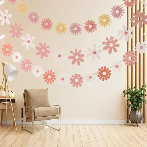 3 Packungen Gänseblümchen Deko,Farbverlauf Gänseblümchen Banner Geburtstag Deko,Blumen Deko Geburtstag,Party Zubehör,Passend für Alle Gelegenheiten