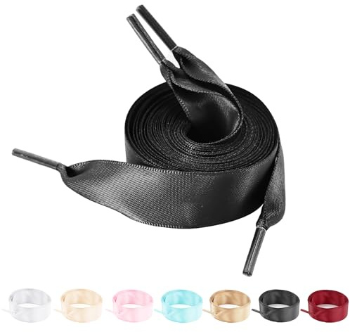 NDTEZUGT 2 Pare de Cordones de Cinta para Zapatillas, 2cm para Zapatos Casuales de Mujerde Ancho Saten Plano Suave de Repuesto