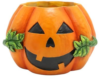Macetas terroríficas para decoración de Halloween, maceta de resina de calabaza para el hogar y diseño de interiores, macetas grandes para plantas de interior (naranja, 10, 9, 8, 6, 8 cm)