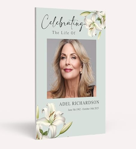 Personalised Funeral Condolence Memorial Sign Board In Loving Memory Celebration of Life Funeral Decorations Remberance Keepsake for Wake (Lillies Design)