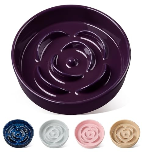 vancasso Flower Shaped Slow Feeder Dog Bowl 960ml Pet Bowl, Ceramic Puzzle Feeder for Small Dogs & Cats, Dishwasher & Microwave Safe, Ideal for Food and Water, Non-Slip & Tip-Proof; Purple; Medium