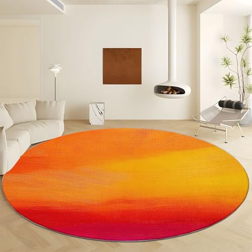 Weich Teppich Rund 80 cm, Einfach Sonnenuntergang Farbverlauf Waschbar rutschfest Wohnzimmerteppich Robuster Flauschiger Runder Teppiche - Orange-Rot Teppich Für Küchen Esszimmer Schlafzimmer
