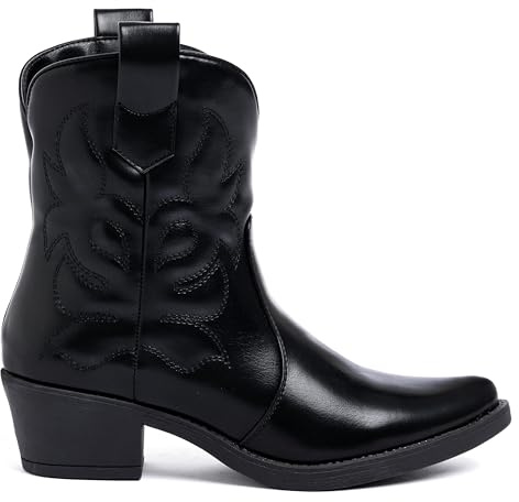 URBAN ROSA Stivali Texani Donna Western Stivaletti Cowboy con Tacco Largo Design Vintage Elegante A31 (NERO, 37 EU, Adulto, 37, Numero, Sistema Taglie Calzature EU, Media)