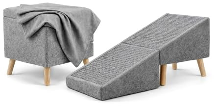 OttoPaw® - Hunderampe Klappbar - rutschfeste Hunderampe Bett & Sofa, für kleine & große Hunde, Multifunktional Dog Ramp mit Möbeldesign, Weich und bequem, 45cm hoch Hundetreppe faltbar, Grau