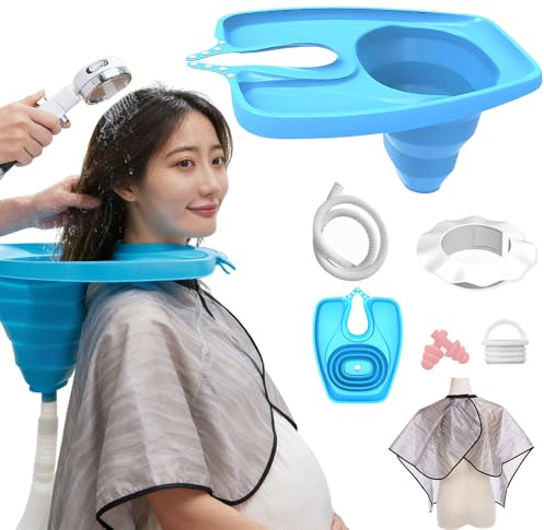 WDKXCN 7PCS Hair Washing Aids for Disabled, Foldable Hair Wash Basin,Portable Hair Washing Basin, Shampoo Basin for Bedridden People Elderly Pregnant Seniors in Bed and at Home (Blue)
