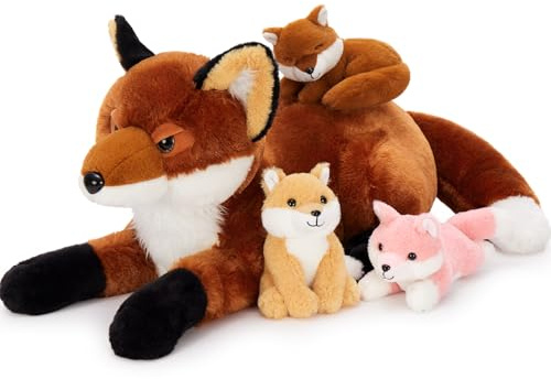 MorisMos groß Braun Fuchs Kuscheltier XXL mit Baby im Bauch, 55cm lang weich riesen Fuchs Stofftier Plüschtier Spielzeug, Geburtstag Weihnachten Geschenk für Kinder Baby