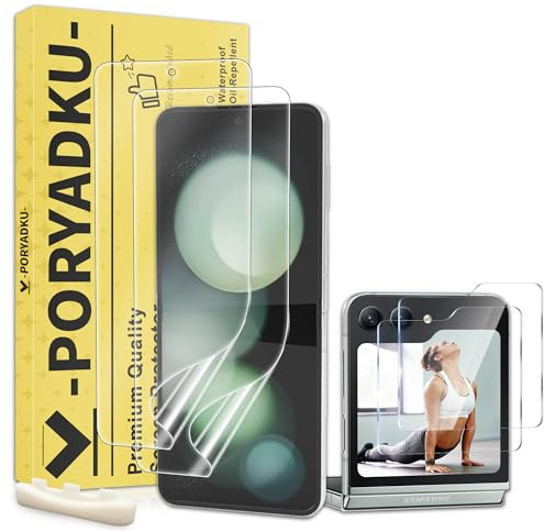 Protection écran pour Samsung Galaxy Z Flip 5, Protections l'intérieur Souple 2 Pièces + Avant Verre Trempé Protection Écran 2 Pièces, 9H Dureté, Sans Bulle, Anti-empreintes digitales
