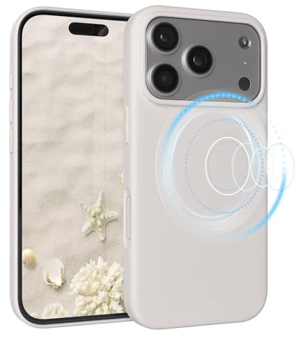 EAZY CASE Magnetische Silikon Hülle für iPhone 17 Pro - MagSafe-kompatibel, Premium-Liquid-Silikon, Stoßfest, Kameraschutz, Mikrofaser-Innenfutter, Slim Cover Handyhülle Bumper - Taupe Beige