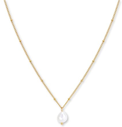 GD GOOD.designs Perlenkette Damen mit echten Süsswasserperlen | Verstellbare Halskette mit Perlenanhänger (40-45 cm) | 18K vergoldeter Edelstahl | Wasserfeste Süßwasserperlenkette