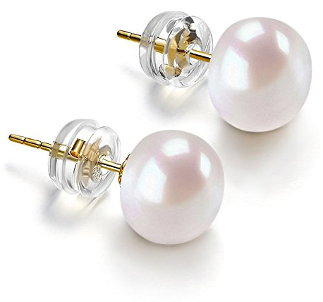 PAVOI 14K Gold Freshwater Cultured White Button Pearl Stud Earrings - 5.5-6mm