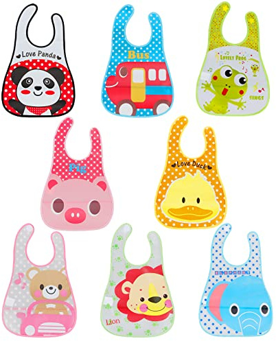 Lictin Unisex Baby Bib Set of 8 Waterproof EVA Baby Bandana Drool Bib Aprons for Infant Toddler 6 months to 6 years old (8pcs M)