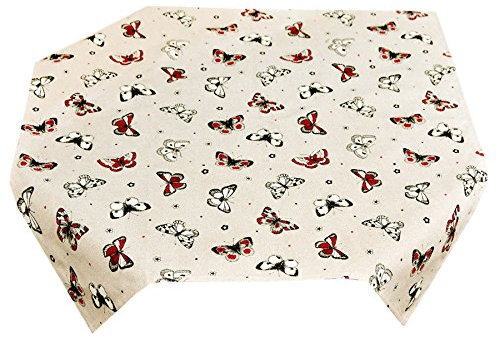 Lashuma Tischdecke 80x80 cm, Tischtuch beige mit Schmetterling Design, Mitteldecke quadratisch