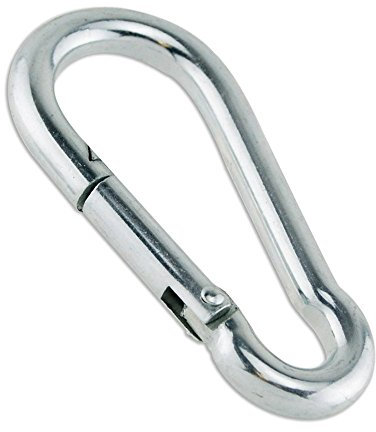 Constrabo | 5 Stück Karabinerhaken 100 x 10 mm DIN 5299 C| Stahl Karabiner-Haken verzinkt mit 350 kg Tragkraft| Gefederter Verschluss mit Schnapphaken| Feuerwehr-Karabiner, Baumarkt-Karabiner Karabin
