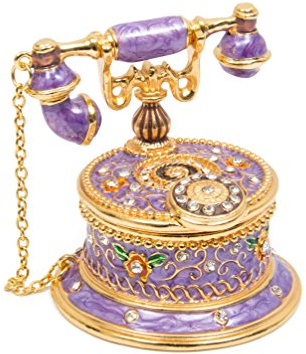QIFU Hand Painted Vintage Purple Telephone Enamel Trinket Box Hinged, Unique Gift for Family(QF1089)