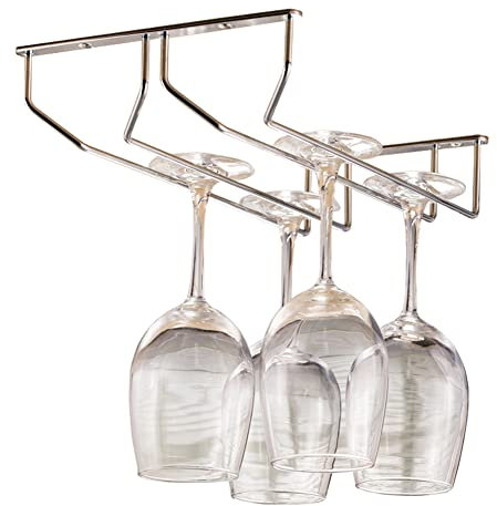 Porte-verres à vin double rangée, 33 cm, en acier inoxydable chromé durable, support de rangement pour verres à vin, avec vis incluses, pour une installation sans effort