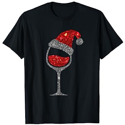 Christmas Wine Shirt, Glas Rotwein Weihnachtsmütze T-Shirt