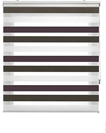 Blindecor Lira duo rollo tag und nacht , tricolor Braun, Violett, Weiß - 160 x 180 cm (Breite x Länge). Stoffgröße 157 x 175 cm. Doppelrollo für fenster