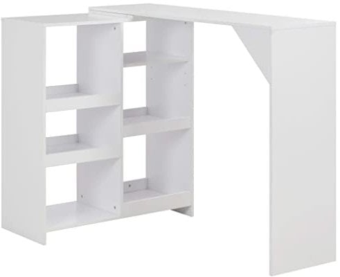 vidaXL Bartisch mit Beweglichem Regal Bartresen Stehtisch Bistrotisch Tresentisch Küchentheke Frühstückstisch Küchentisch Tisch Weiß 138x39x110cm