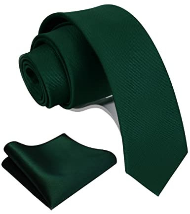 Gusleson Solid Dark Green Emerald Skinny Tie For Men Classic Slim Necktie and Pocket Square Set (UK0754-08)