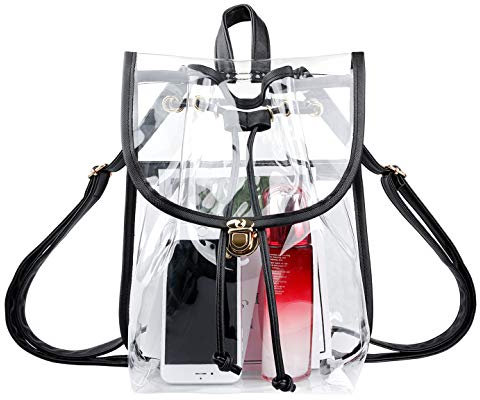 HAOGUAGUA Strapazierfähiger, transparenter Rucksack, Stadionsicherheitsgeprüft, Mini-Beutel mit Kordelzug, Schwarz, One_Size, Modischer, transparenter Rucksack