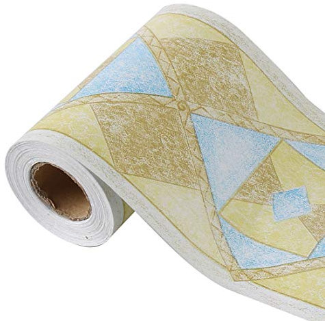 sourcing map Wandaufkleber Wandpapier Bordüre Selbstklebend Wandbelag PVC Boden für Küche Bad Schlafzimmer Wanddekor Gelb Blau Rautenmuster
