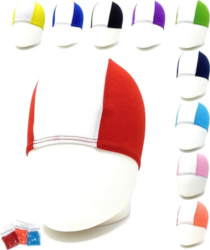 AQASKIN 50 Cuffie Nuoto Professionali in Poliestere, Cuffia Piscina Poliestere Unisex, Cuffie Acquagym per Adulti e Bambini. Quantità 1pz - 10pz - 25pz -50pz -100pz. (Bianco/Rosso, Pack da 50)