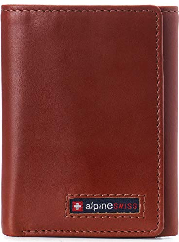 alpine swiss Men's Leon RFID Trifold Pocket Wallet – Genuine Leather Wallet for Men, Slim Design with ID Window & Multiple Card Slots, Classic RFID Safe Pocket Wallet in Gift Box