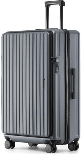 Münicase Reisekoffer XL 80 cm, Top-Öffnung, TSA, Businessgrey | Tiefes Hauptfach, Erweiterbar, Kompressionsgurt, Doppelrollen, Außenmaße 80 × 54 × 30 cm