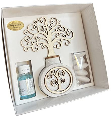 Regalami.shop, profumatore albero cm. 14,5 con scatola, confetti, essenza, nastro, per tutte le cerimonie