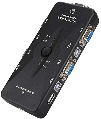 Commutateur KVM USB 2.0 à 4 Ports - Hub de Moniteur VGA/SVGA Boîtier de commutateur d'ordinateur Adaptateur de Partage d'hôte Périphériques pour Clavier de Souris PC
