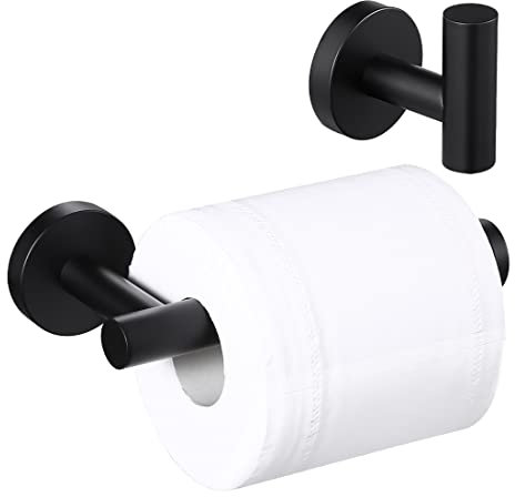 KES Black Towel and Toilet Roll Holder Set Bathroom Accessory Set 2 Pieces Toilet Roll Holder and Coat Hook SUS 304 Stainless Steel Wall Mounted, LA20BKDG-21