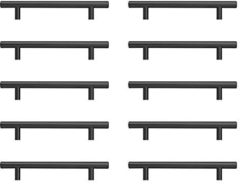 AwmnSrman Poignee de Meuble Cuisine Noir Poignées D'armoire Lot de 10 de Peinture Aérosol en Acier Inoxydable de 128 mm Installation de Trous Noirs