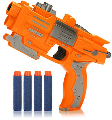 COM-FOUR® Dartpistole, halbautomatischer Spielzeugblaster mit weichen Schaumstoffdarts, hohe Präzision auf Kurze Distanz (orange - 1 Stück - groß)
