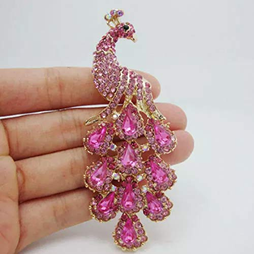 BAJIE Broche Jolie Rose Paon Oiseau Ton Or Broche Broche Pendentif Cristal Strass