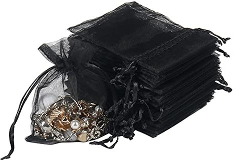 YQL Black Organza Gift Bags, 100PCS 8X10cm Small Mesh Jewelry Pouches Party Favourbags with Drawstring for Wedding Baby Shower Christmas, Black Organza Bags for Bracelet Packaging, Jewellery