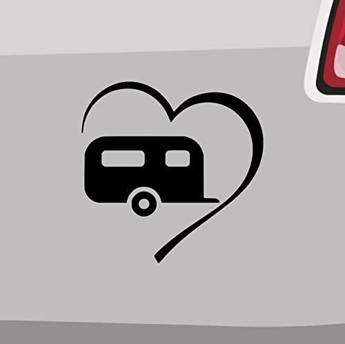 Herz mit Wohnwagen Aufkleber - 6 Größen 21 Farben - Camping Freizeit Decal Urlaub - Stickerfreaks - ORACAL - Schwarz - Vinyl - Nautisch - Outdoor - UV-beständig