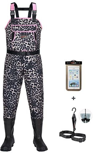 HISEA Neopren-Wathose mit Leopardenmuster, Jagd-Wathose für Damen, mit Stiefeln, wasserdicht, isoliert, Angelhose