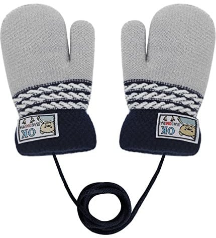 AfinderDE Unisex Kleinkind Baby Fäustel Handschuhe Herbst Winter für 1-4 Jahren - Fäustlinge Doppel Strickhandschuhe Verdicken Mit Warme Plüschefutter (Grau 2)