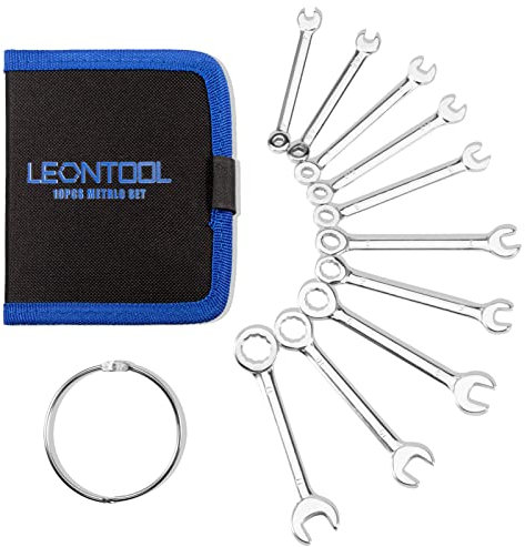 LEONTOOL Small Wrench Set Metric 10 Pcs 4mm to 11mm Open End and Box End Spanner Wrenches with Key Ring, Ignition Wrench Set Standard with Portable Storage Pouches