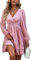 MAFA Femmes Robe Tunique Mini Robe Col en V Automne Hiver Longueur au Genou Casual Retro Respirant Rose S