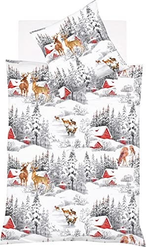 fleuresse Feinbiber Bettwäsche Aspen Hirsche Silbergrau 1 Bettbezug 155 x 220 cm + 1 Kissenbezug 80 x 80 cm