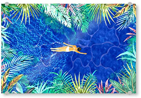 artboxONE Acrylglasbild 150x100 cm Natur Tropical Jungle Pool | Forest Pop - Bild aquarell botanisch bunt