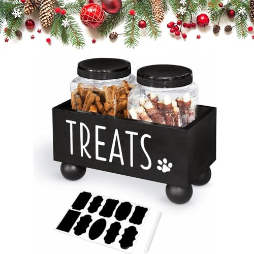 ZiproFly Hundeleckerli-Behälter, Hundefutter Leckerli-Glas Set, Modern Bauernhaus Hundeleckerli-Behälter mit Holzbox, Pet Treat Aufbewahrungsbehälter für Hund und Katze, Hundefutter und Leckerlis