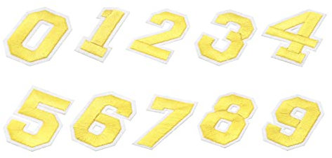 Sourcing Map 1Set Number Embroidered Decorative Repair Patches 0-9 Yellow 2 Height - Iron on or Sew On Applique for Clothes, Shoes, Hats, Backpacks, DIY