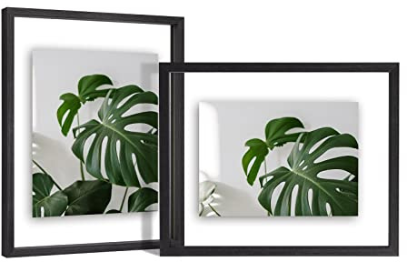 EGOFINE 14x11 Floating Frames Set of 2, Double Acrylic Glass Picture Frame, Made of Solid Wood Display Any Size Photo up to 14x11, Wall Mount or Tabletop Standing, Rustic Black