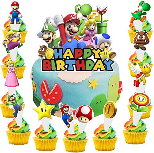 25 Stück Super Mario Toppers, Super Mario Kuchen Deko, Mario Figuren Cake Topper, Super Mario Geburtstag Tortendeko, Super Mario Geburtstag, Perfekt für Baby Shower, Kinder Geburtstag Party