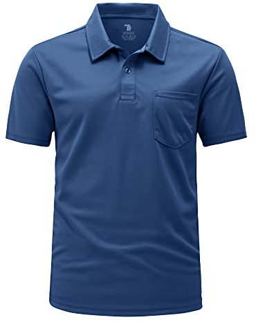 Rdruko Mens Polo Shirts with Pocket Short Sleeve Stretch Fit Summer Breathable Quick Dry Casual Smart Golf Work Hiking Tops Dark Blue XXL